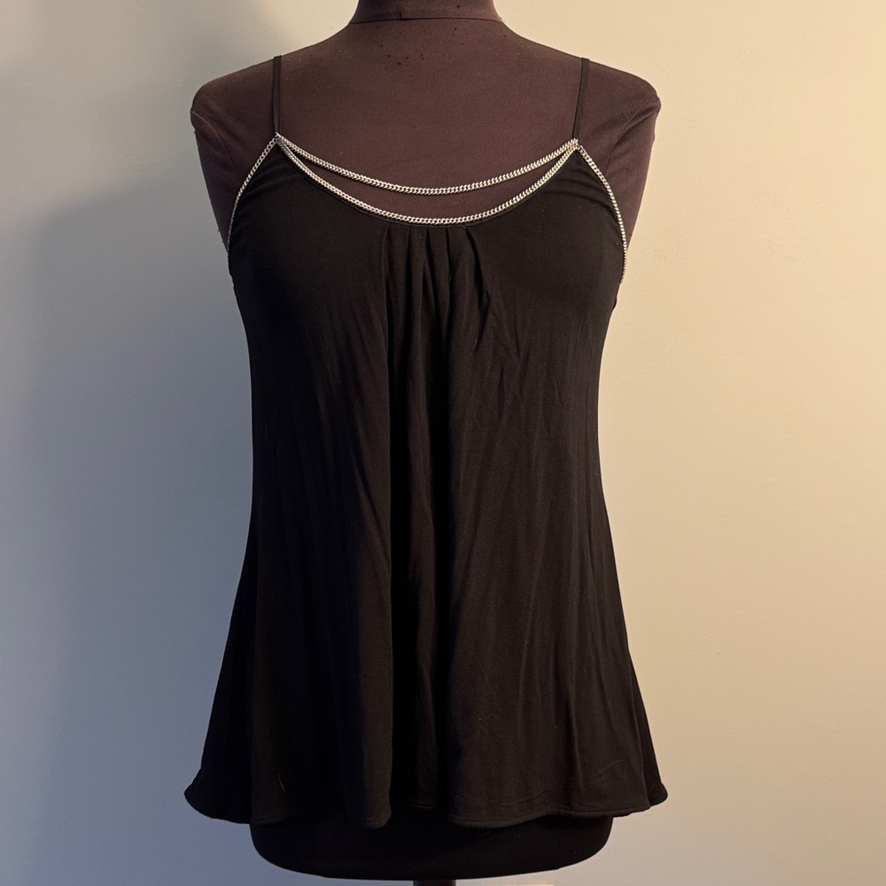 WHBM Black Tank Top with Silver Chain